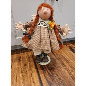 '92 Robin M Fleming Handmade Artist DOLL Folk Art Primitive Clay Signed W/ Stand